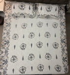 Jute cotton knitted hand block print premium bed cover Bird Print Grey & Yellow
