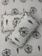 Jute cotton knitted hand block print premium bed cover Bird Print Grey & Yellow