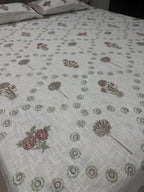 Jute cotton knitted hand block print premium bed cover Gulab Bagh