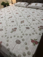 Jute cotton knitted hand block print premium bed cover Gulab Bagh