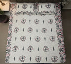Jute cotton knitted hand block print premium bed cover Bird Print Grey & Pink