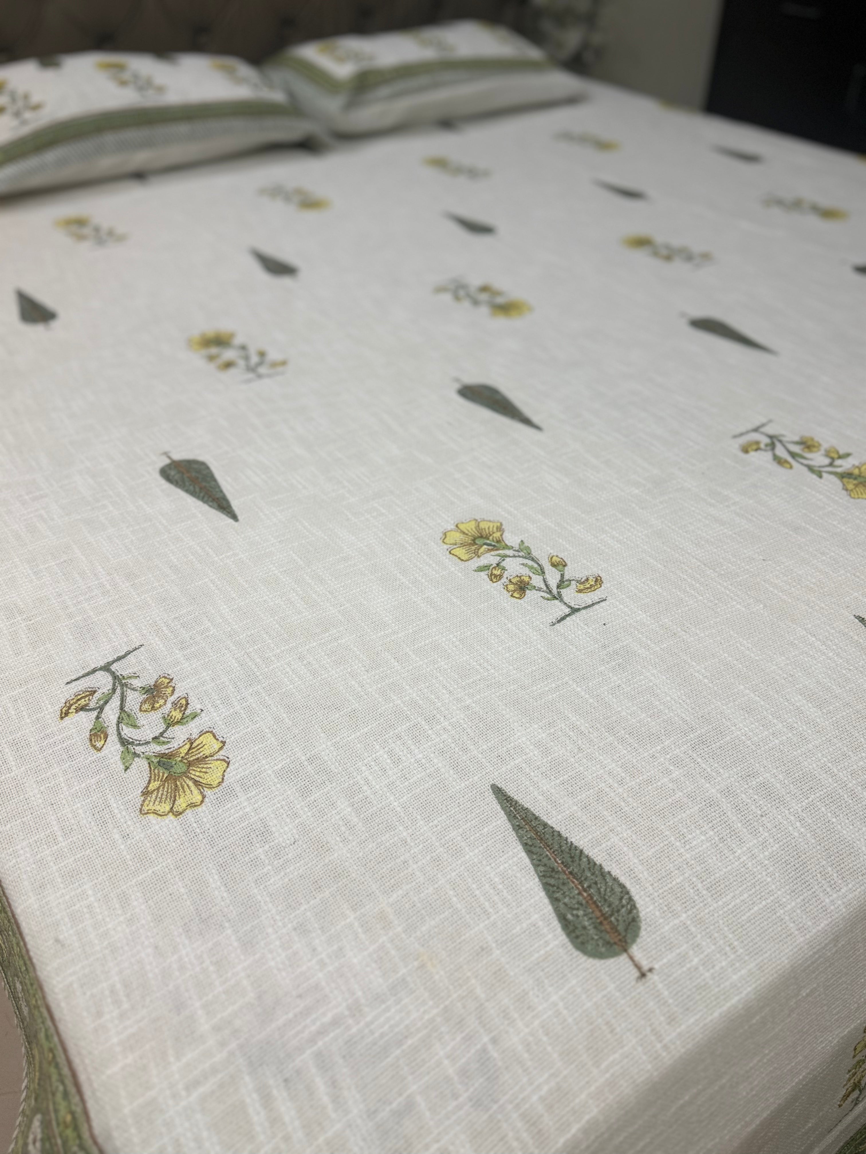 Jute cotton knitted hand block print premium bed cover Peela Dalia Patti