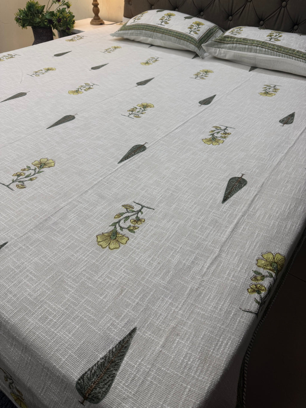 Jute cotton knitted hand block print premium bed cover Peela Dalia Patti