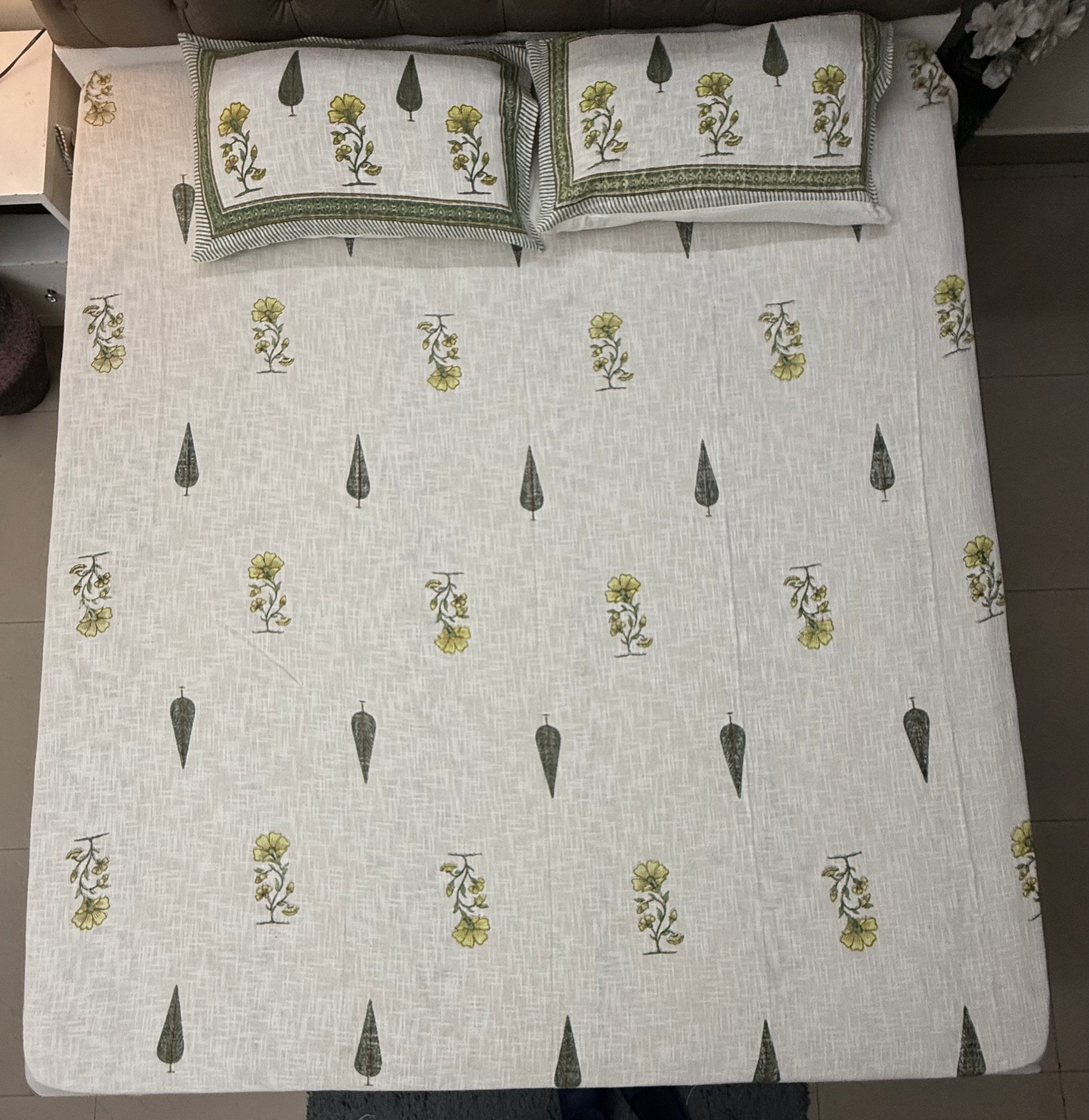 Jute cotton knitted hand block print premium bed cover Peela Dalia Patti
