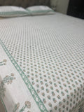 Jute cotton knitted hand block print premium bed cover Butti Print