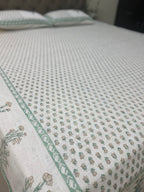 Jute cotton knitted hand block print premium bed cover Butti Print