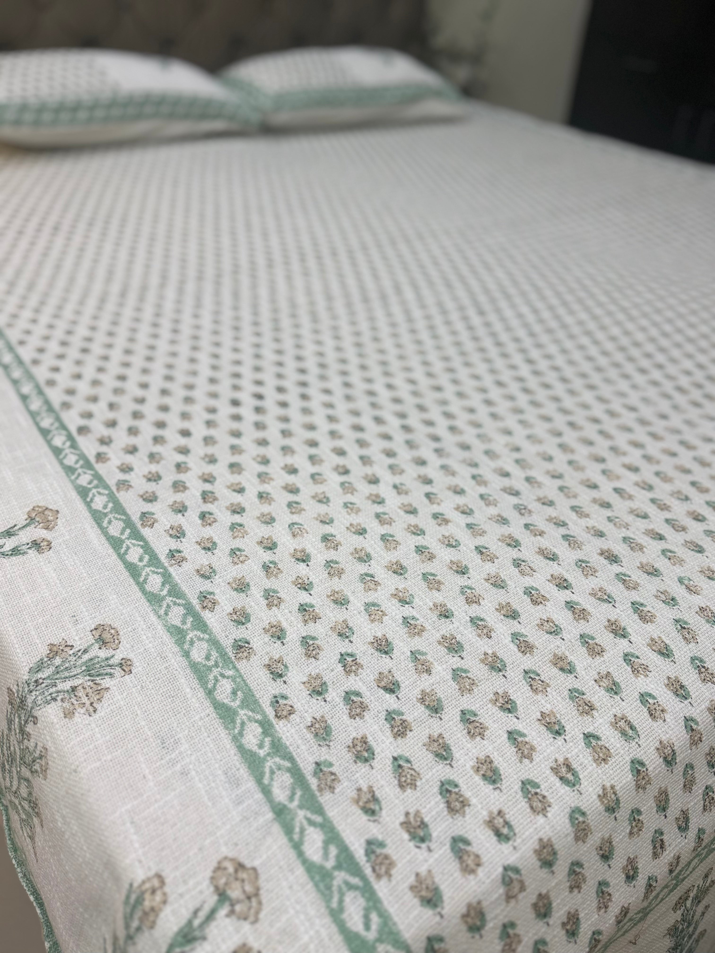 Jute cotton knitted hand block print premium bed cover Butti Print