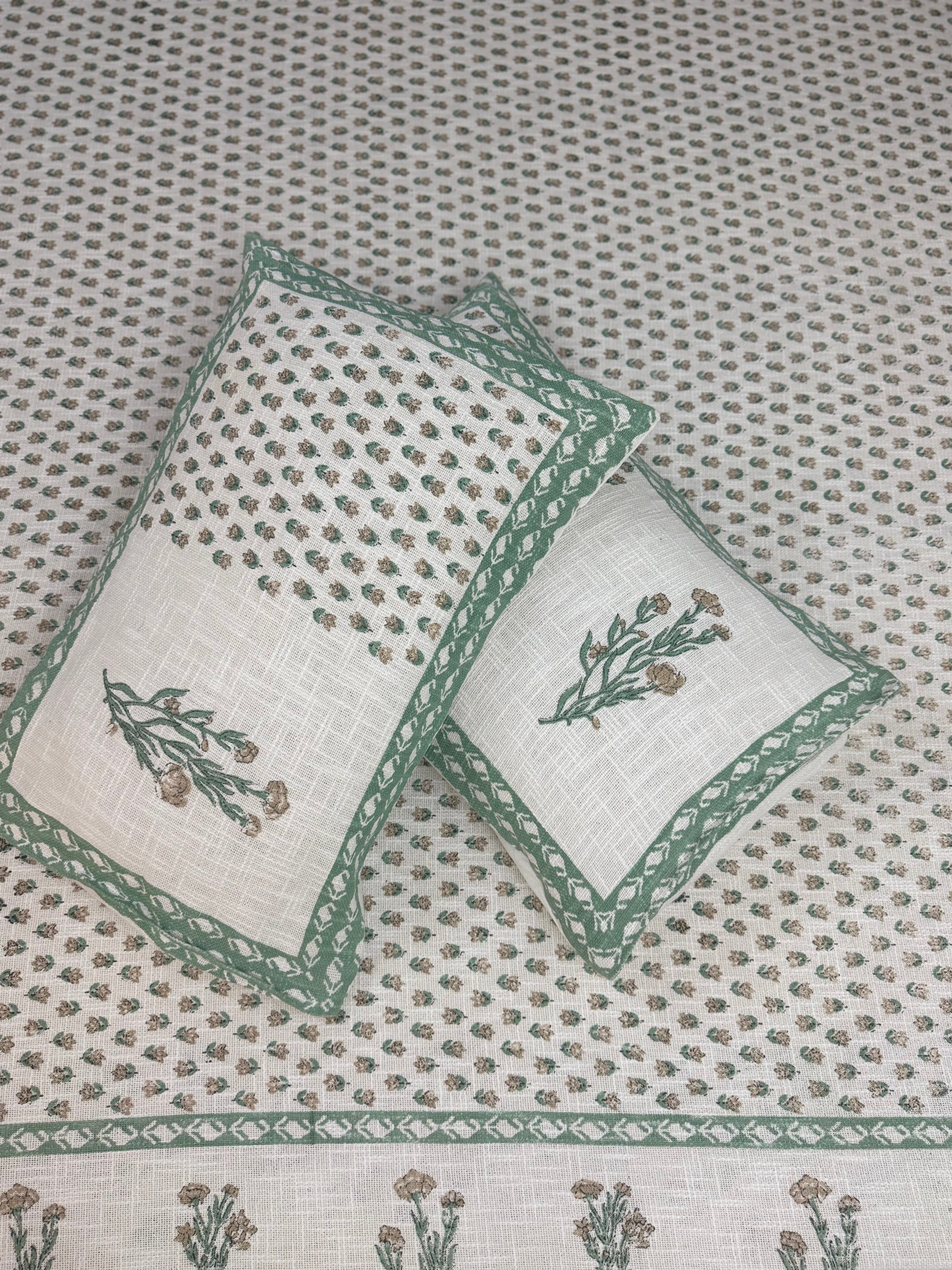 Jute cotton knitted hand block print premium bed cover Butti Print