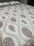 Jute cotton knitted hand block print premium bed cover Gulabi Bagh