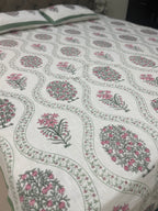 Jute cotton knitted hand block print premium bed cover Gulabi Bagh
