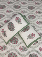 Jute cotton knitted hand block print premium bed cover Gulabi Bagh