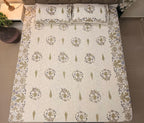 Jute cotton knitted hand block print premium bed cover Bird Print Grey & Pink