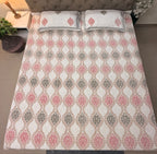 Jute cotton knitted hand block print premium bed cover Pink & Brown (Jaal print)
