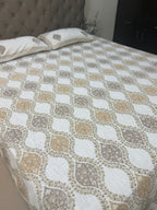Jute cotton knitted hand block print premium bed cover Brown & Grey (Jaal print)