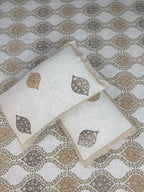 Jute cotton knitted hand block print premium bed cover Brown & Grey (Jaal print)