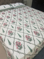 Jute cotton knitted hand block print premium bed cover Guldasta Print