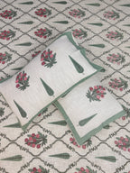 Jute cotton knitted hand block print premium bed cover Guldasta Print