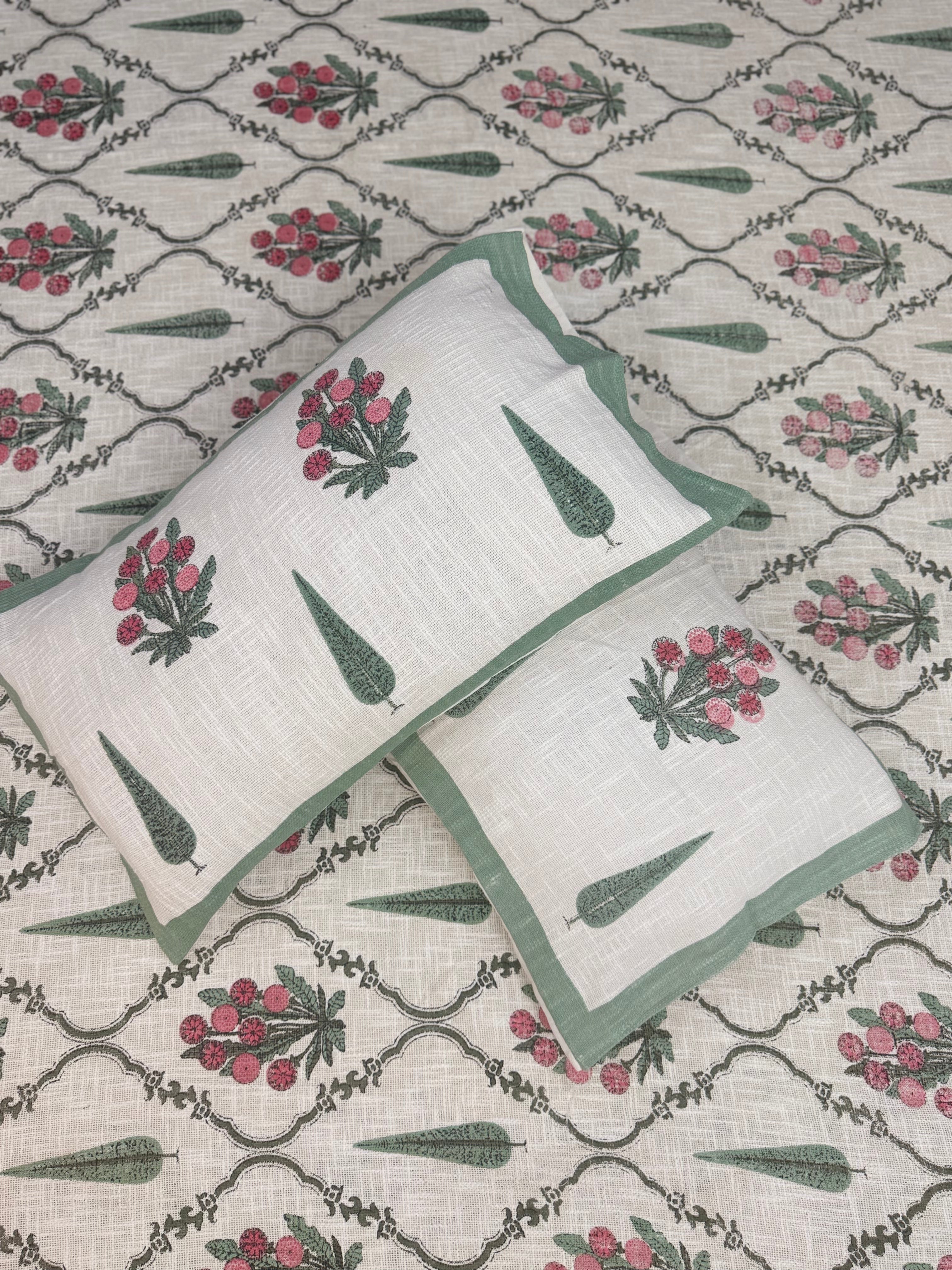 Jute cotton knitted hand block print premium bed cover Guldasta Print