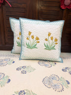 Authentic Hand Block Quilted Cushion Covers Lily Print (16×16 inch - Set of 2)