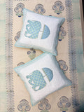 Authentic Hand Block Quilted Cushion Covers Elephant Umbrella Print (16×16 inch - Set of 2)