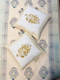 Authentic Hand Block Jute Cotton Cushion Covers Yellow Phool Print (16×16 inch - Set of 2)