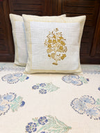 Authentic Hand Block Jute Cotton Cushion Covers Yellow Phool Print (16×16 inch - Set of 2)