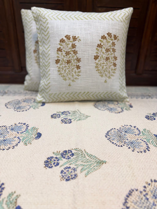 Authentic Hand Block Jute Cotton Cushion Covers Ambi Print (16×16 inch - Set of 2)