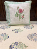 Authentic Hand Block Jute Cotton Cushion Covers Rose Print (16×16 inch - Set of 2)