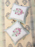 Authentic Hand Block Cushion Cover Guldasta Print Pink Sea green (16×16 inch)