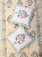 Authentic Hand Block Cushion Cover Guldasta Print Pink Sea green (16×16 inch)