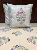 Authentic Hand Block Cushion Cover Guldasta Print Pink Sea green (16×16 inch)