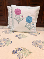 Authentic Hand Block Cushion Cover Flower Couplets (16×16 inch)