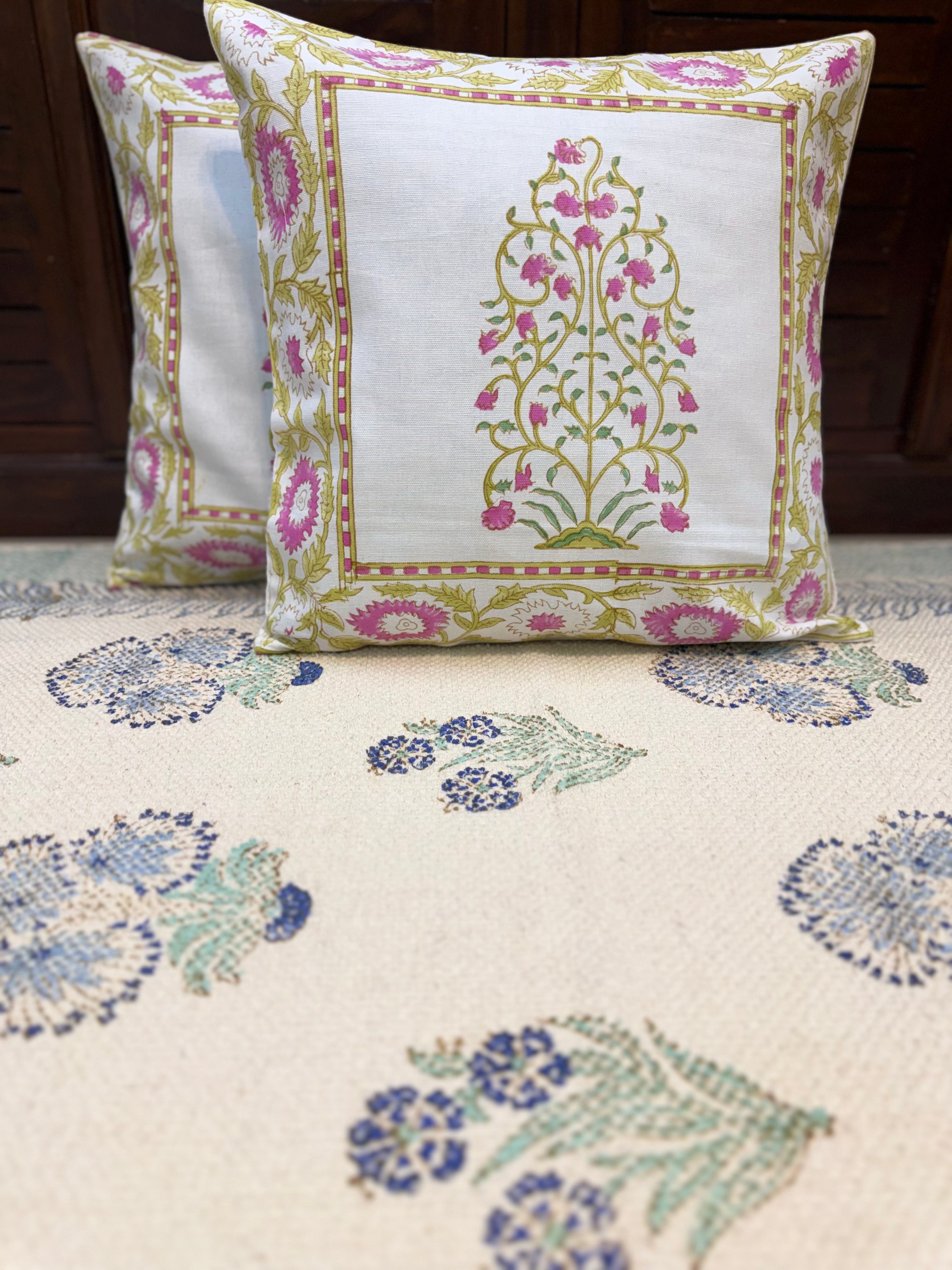 Authentic Hand Block Cushion Cover Guldasta Fountain (16×16 inch)