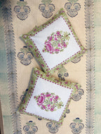 Authentic Hand Block Cushion Cover Guldasta Print Pink green (16×16 inch)