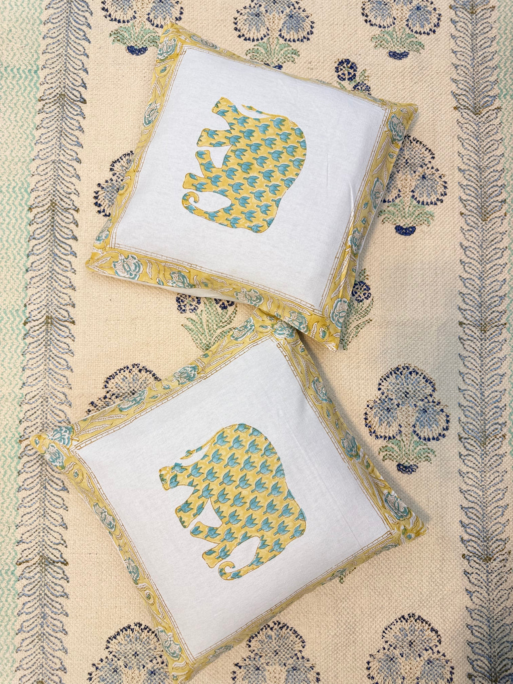 Authentic Hand Block Cushion Cover Elephant Print (16×16 inch - Set of 2)