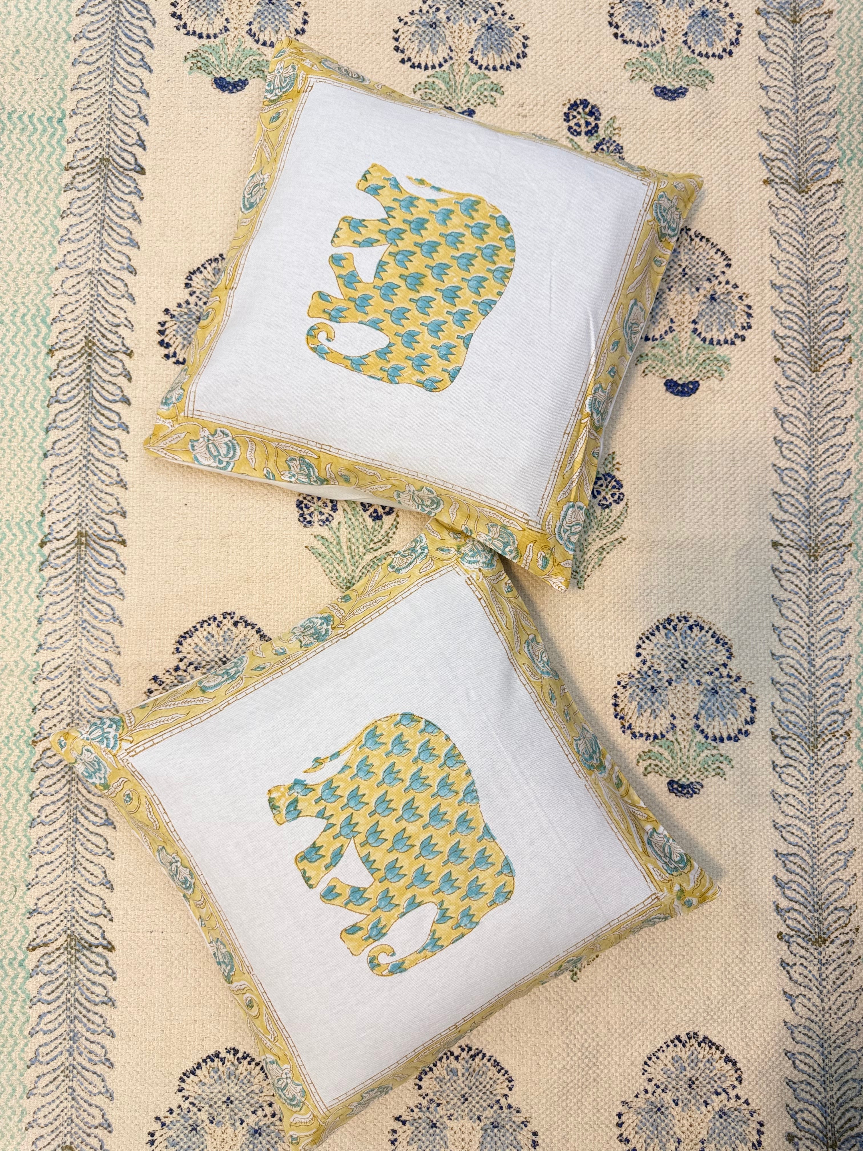 Authentic Hand Block Cushion Cover Elephant Print (16×16 inch - Set of 2)