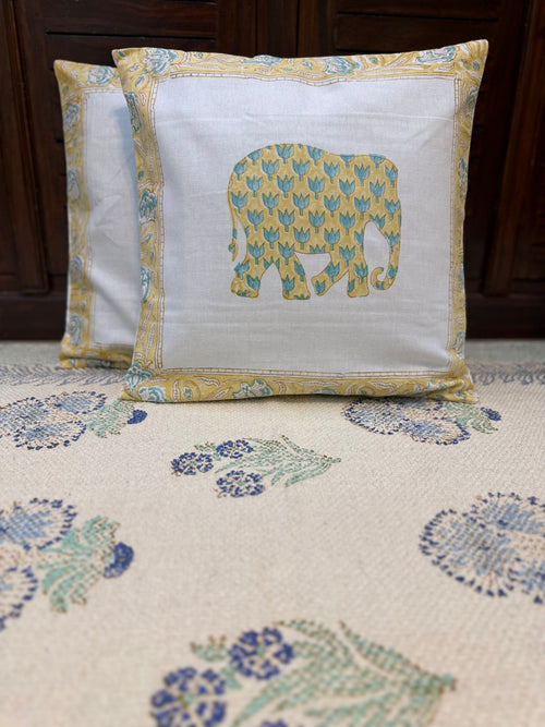 Authentic Hand Block Cushion Cover Elephant Print (16×16 inch - Set of 2)