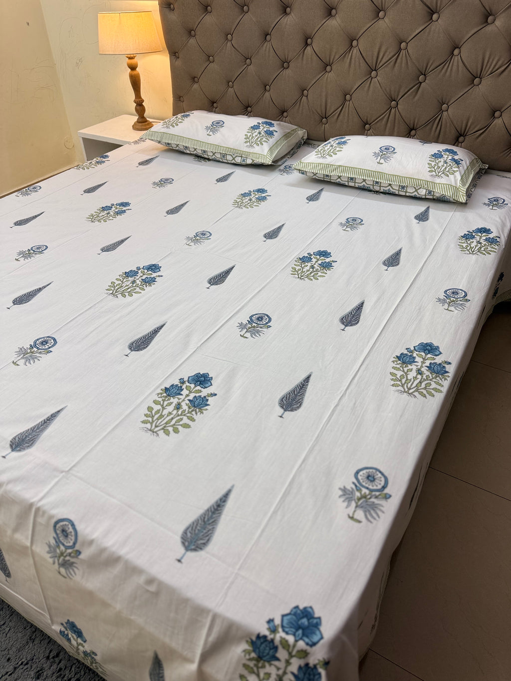 Fine Cotton Smooth Texture Everyday Bedsheet Blue & Green