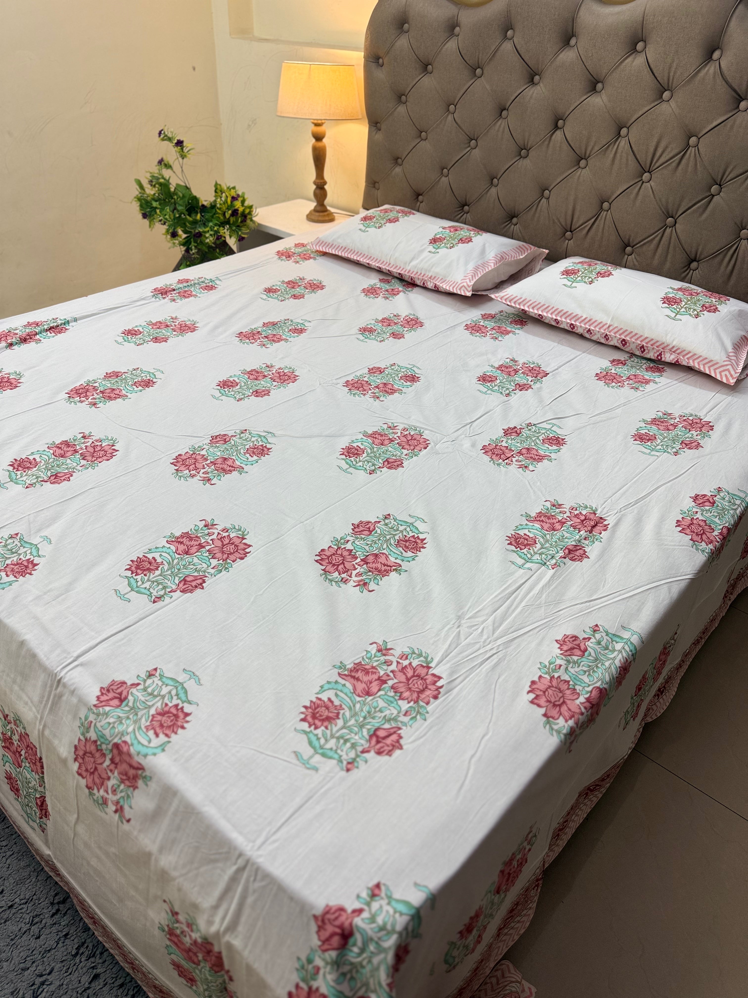 Fine Cotton Smooth Texture Everyday Bedsheet Orange & Green Guldasta