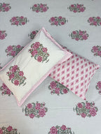 Fine Cotton Smooth Texture Everyday Bedsheet Pink & Green Guldasta