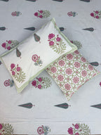 Fine Cotton Smooth Texture Everyday Bedsheet Pink & Green Phool Patti