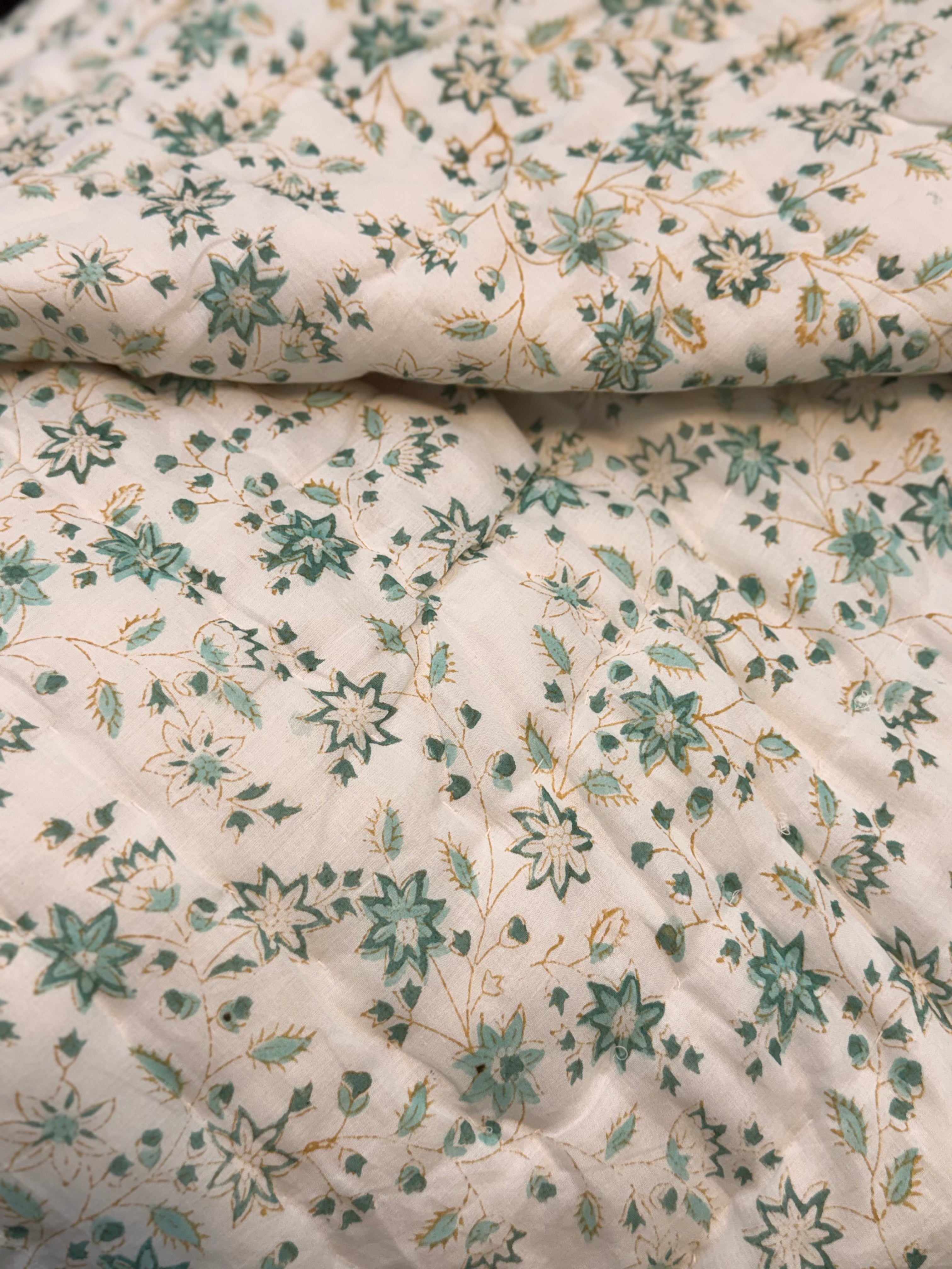 Hand Block Jaipuri Rajai Peacock Bel Print