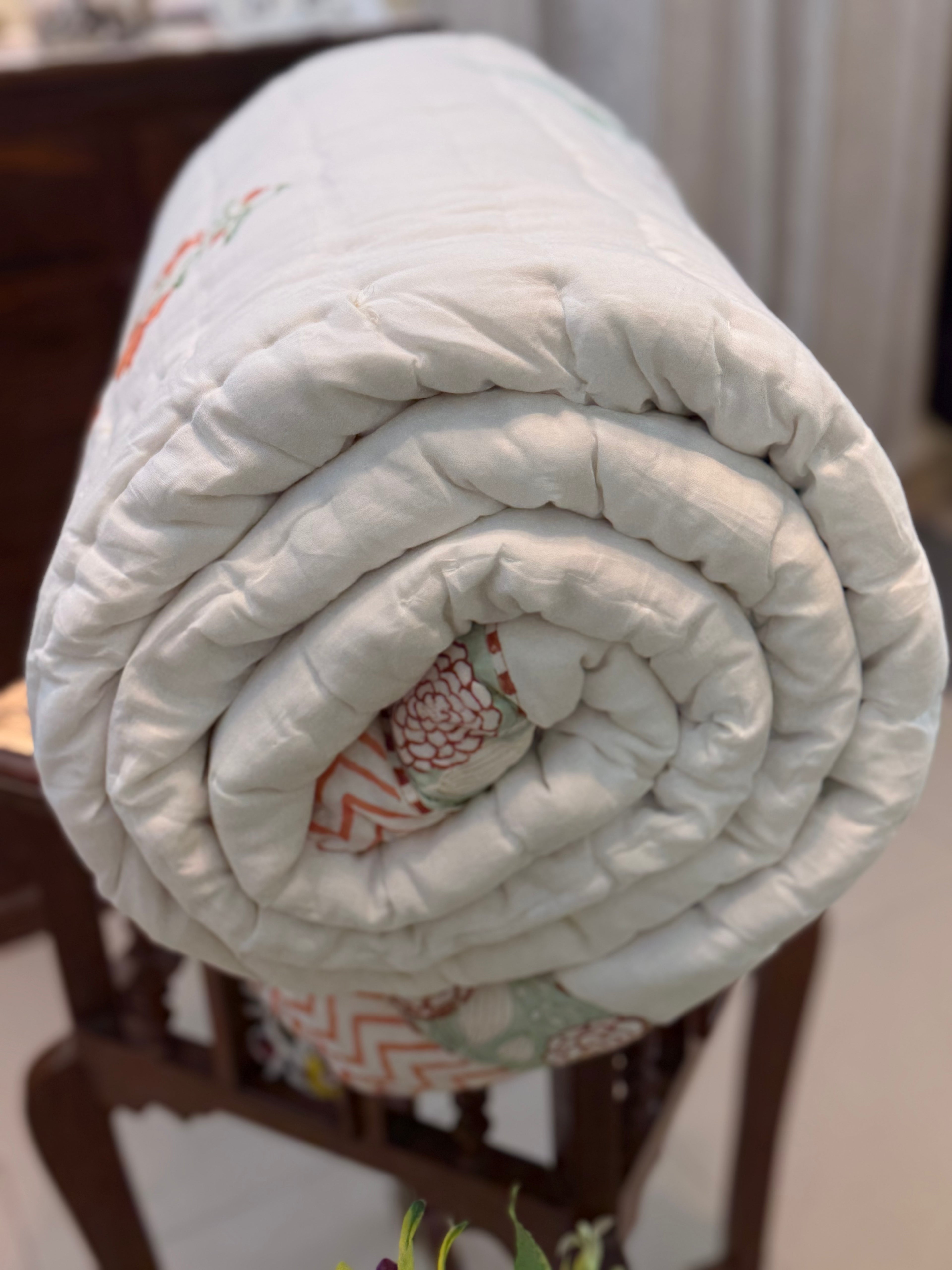 Hand Block Jaipuri Rajai Orange Floral Print