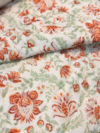 Hand Block Jaipuri Rajai Orange Floral Print