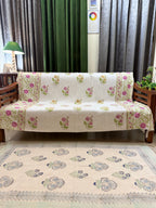Slub Cotton Sofa Throw Compact Magenta Floral Print