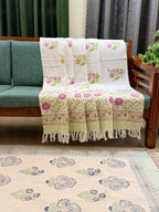 Slub Cotton Sofa Throw Compact Magenta Floral Print
