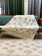 Slub Cotton Sofa Throw Compact Magenta Floral Print