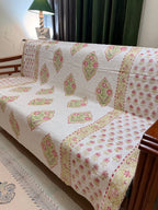 Slub Cotton Sofa Throw Compact Magenta Floral Guldasta Print