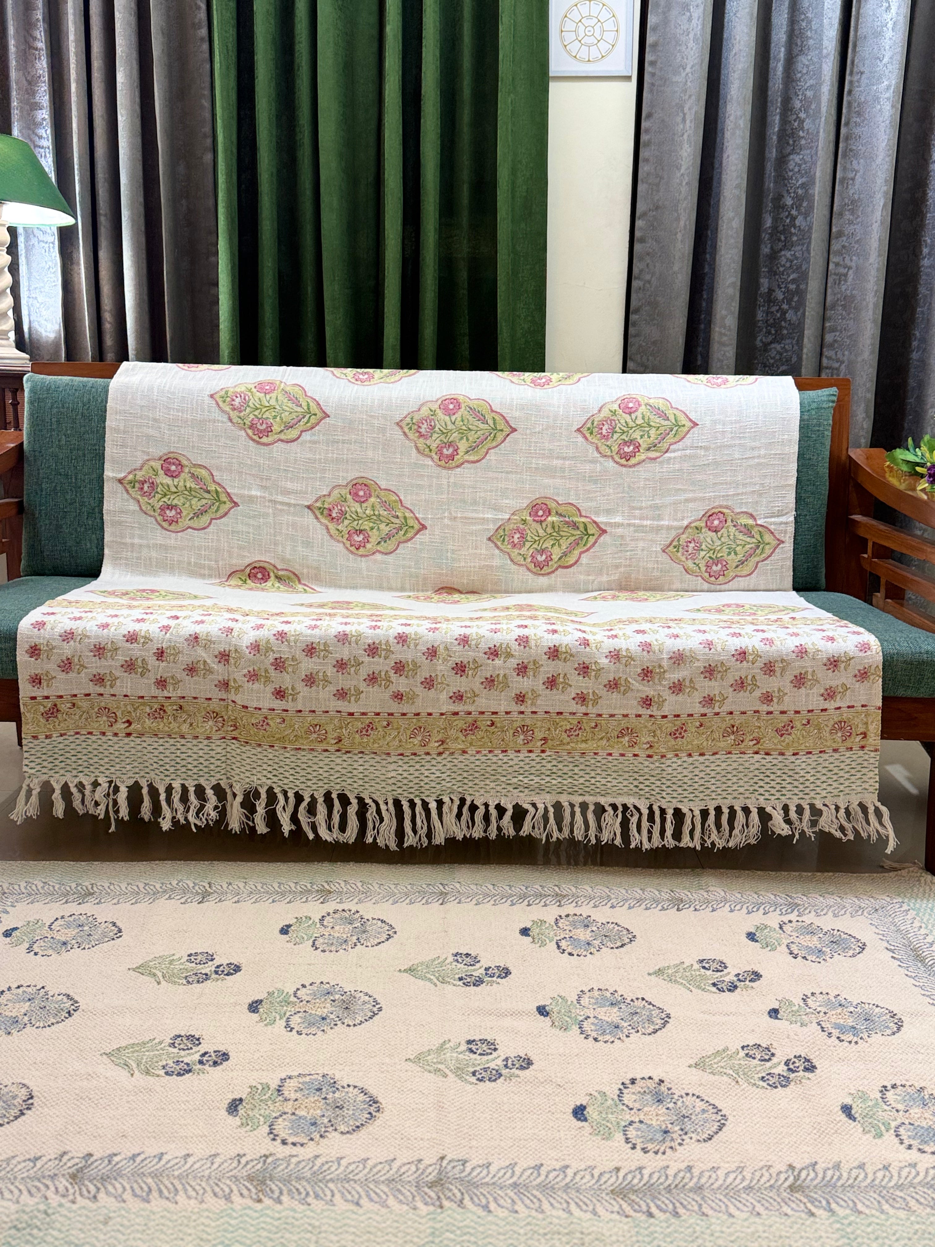 Slub Cotton Sofa Throw Compact Magenta Floral Guldasta Print