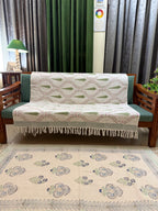 Slub Cotton Sofa Throw Compact Magenta Floral Leaf Jaal Print